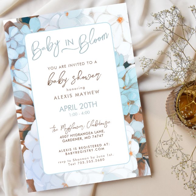 Baby in Bloom Dusty Blue Floral Baby Shower Invitation (Creator Uploaded)