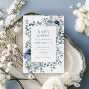 Baby in Bloom Dusty Blue Floral Baby Shower Invitation