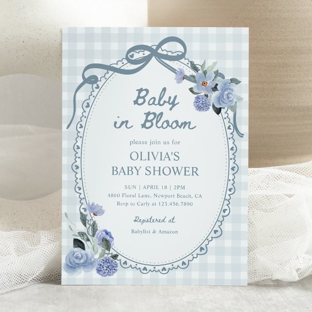 Baby in Bloom Dusty Blue Floral Boy Baby Shower Invitation (Creator Uploaded)