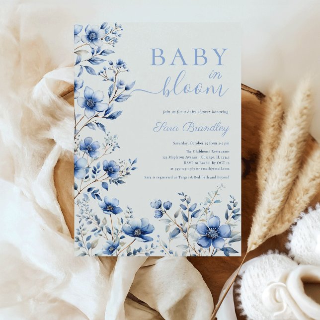 Baby In Bloom dusty blue wildflowers Baby shower Invitation (Baby In Bloom dusty blue wildflowers Baby shower Invitation)