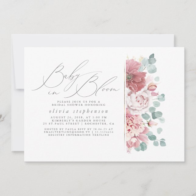 Baby in Bloom Dusty Pink Flowers Baby Shower Invitation (Front)