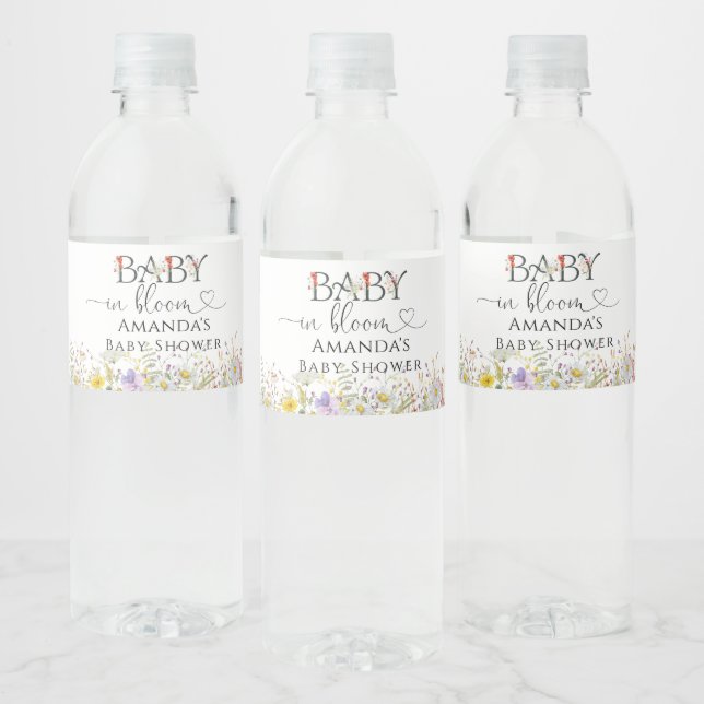 Baby In Bloom Elegant Baby Shower Water Bottle Label (Bottles)
