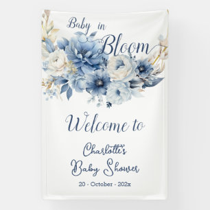 Baby In Bloom Elegant Blue Flowers Baby Shower Banner
