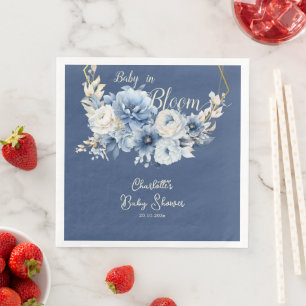 Baby In Bloom Elegant Blue Flowers Baby Shower Napkin