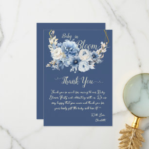 Baby In Bloom Elegant Blue Flowers Baby Shower Thank You Card