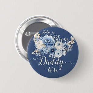Baby In Bloom Elegant Blue Flowers Daddy-to-be 6 Cm Round Badge