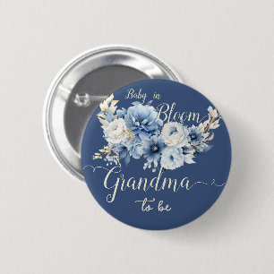 Baby In Bloom Elegant Blue Flowers Grandma-to-be 6 Cm Round Badge