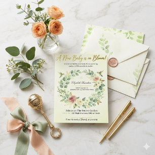 Baby in Bloom   Elegant Botanical Floral Invitation