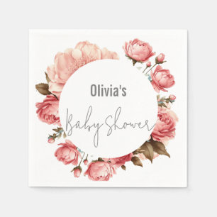 Baby in Bloom Elegant Flower Pink Baby Shower Napkin