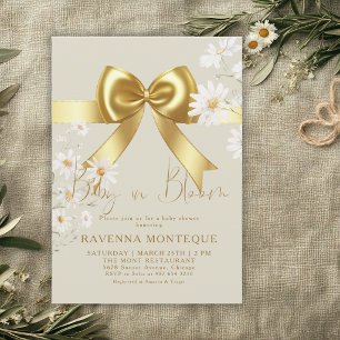 Baby in Bloom Elegant Gold Bow Floral Baby Shower Invitation