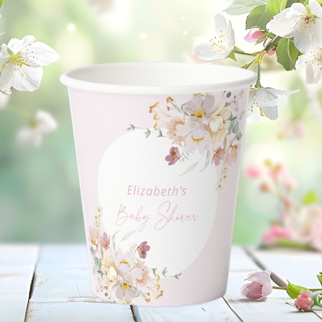 Baby in Bloom Elegant Pink Floral Baby Shower Paper Cups (Creator Uploaded)