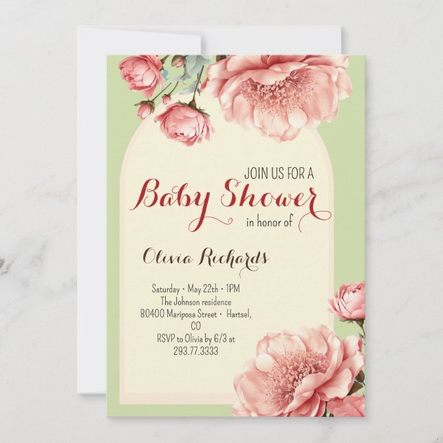 Baby in Bloom Elegant Pink Flower  Baby Shower In Invitation (Front)