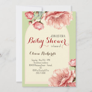 Baby in Bloom Elegant Pink Flower Baby Shower In Invitation
