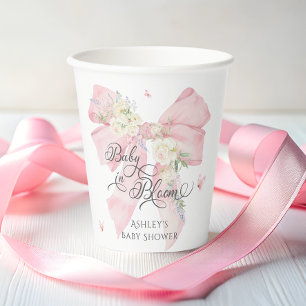Baby in Bloom Elegant Soft Pink Bow Baby Shower Paper Cups