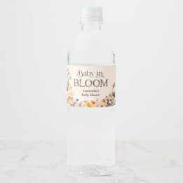 Baby in Bloom Elegant Watercolor Fall Wildflowers Water Bottle Label