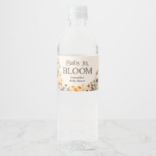 Baby in Bloom Elegant Watercolor Fall Wildflowers Water Bottle Label