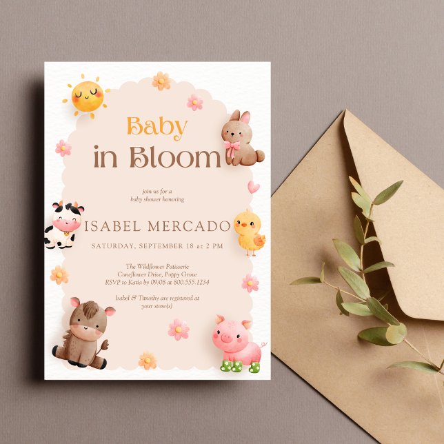 Baby in Bloom Farm Animals Baby Shower  Invitation (Creator Uploaded)