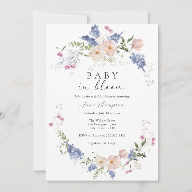 Baby in Bloom Feminine Flowers Baby Shower  Invitation (Front)