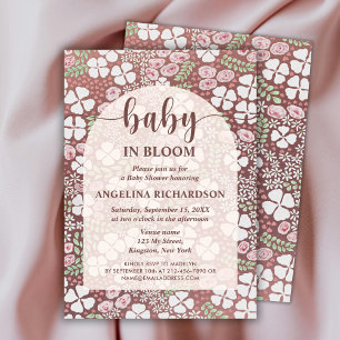 Baby In Bloom Floral Arch Brown Baby Girl Shower  Invitation