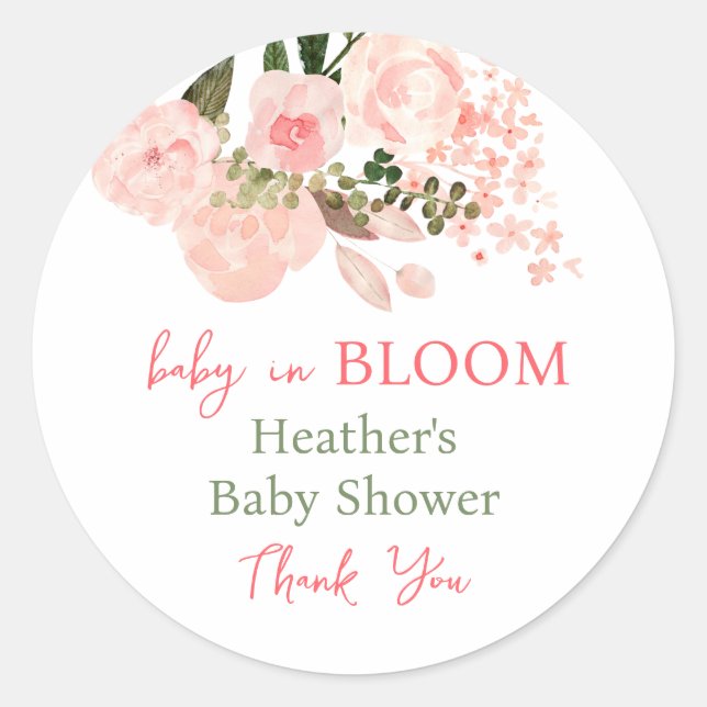 Baby in Bloom Floral Baby Shower Classic Round Sticker (Front)