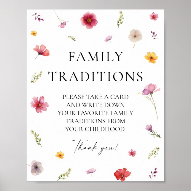 Baby in Bloom Floral Baby Shower Family Traditions Poster (Front)