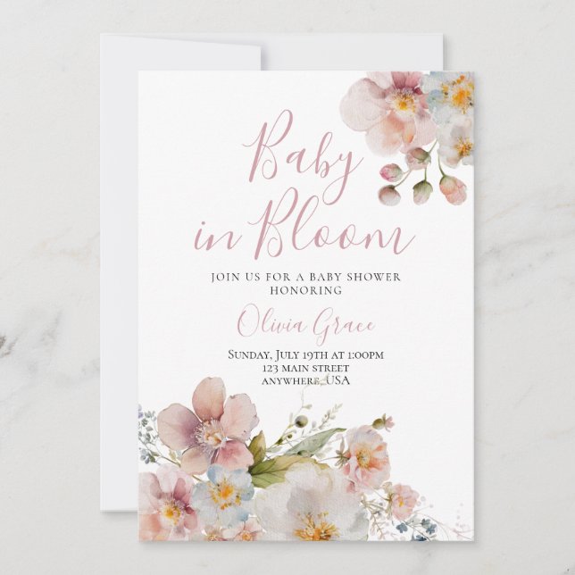 Baby in Bloom Floral baby shower Invitation (Front)