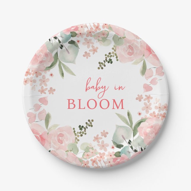 Baby in Bloom Floral Baby Shower Paper Plate (Front)