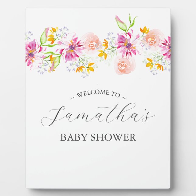 Baby in Bloom Floral Baby Shower Sign Plaque (Front)
