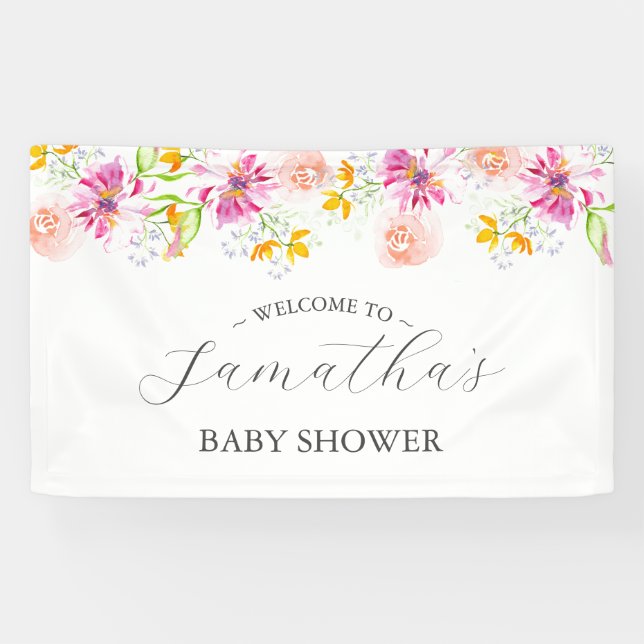 Baby in Bloom Floral Baby Shower Welcome Sign (Horizontal)