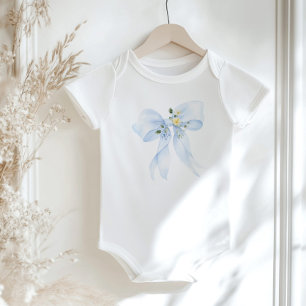 Baby in Bloom Floral Blue bow Baby Shower Bodysuit