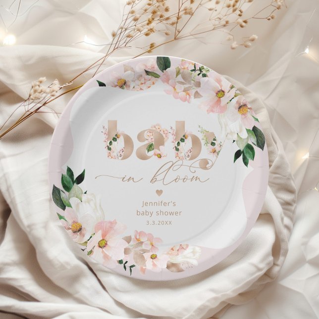 Baby in bloom floral blush baby shower paper plate (Creator Uploaded)