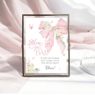 Baby in Bloom Floral Blush Pink Bow Mum-osa Bar Poster