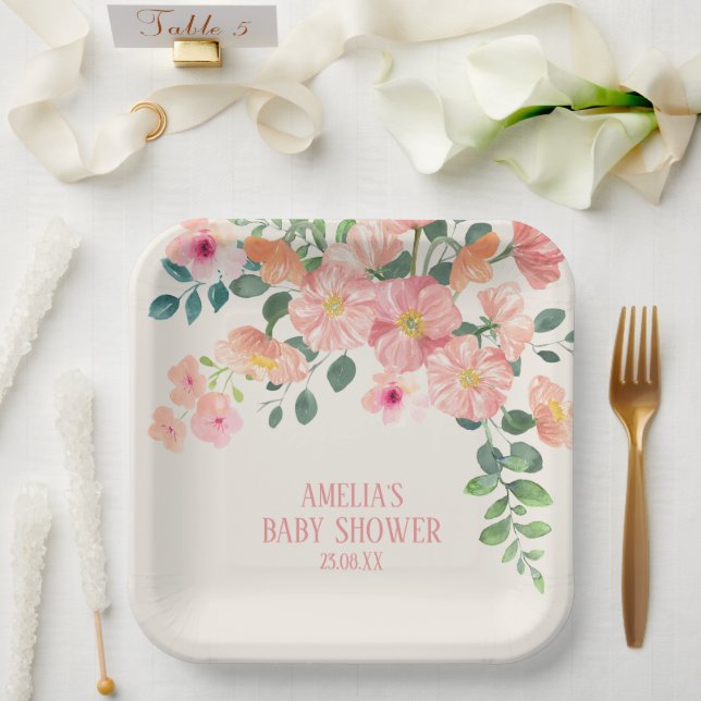 Baby in bloom floral boho chic Girl baby shower Paper Plate (Wedding)