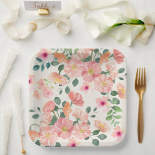 Baby in bloom floral boho chic Girl baby shower Paper Plate