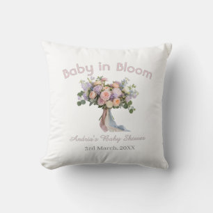 baby in bloom floral bouque baby shower retro pink cushion
