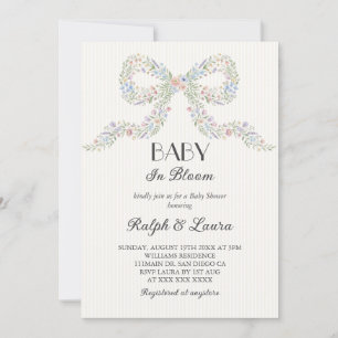 Baby In Bloom Floral Bow Baby Shower Invitation