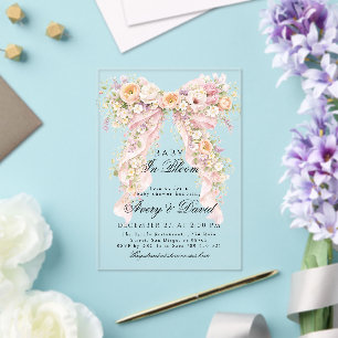 Baby in bloom Floral Bow Girl Baby Shower Acrylic Invitations