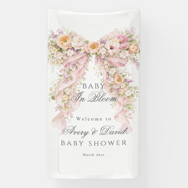 Baby in bloom Floral Bow Girl Baby Shower  Banner (Vertical)