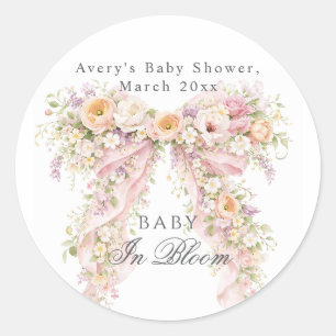 Baby in bloom Floral Bow Girl Baby Shower  Classic Round Sticker