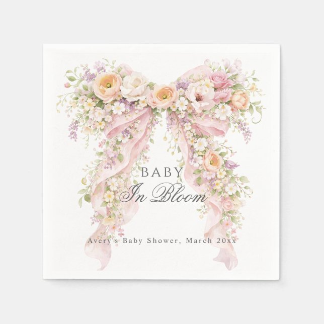 Baby in bloom Floral Bow Girl Baby Shower  Napkin (Front)