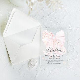 Baby in Bloom Floral Bow Spring Girl Baby Shower Acrylic Invitations