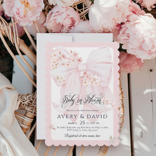 Baby in Bloom Floral Bow Spring Girl Baby Shower Invitation