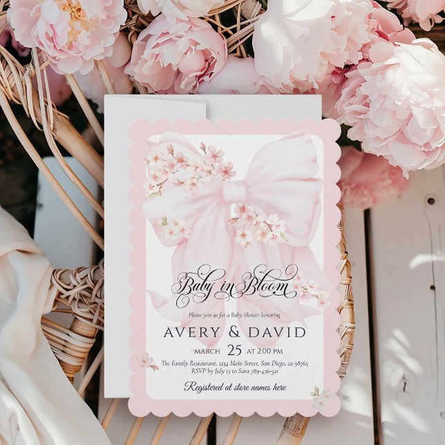 Baby in Bloom Floral Bow Spring Girl Baby Shower Invitation (Creator Uploaded)