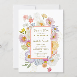 Baby In Bloom Floral Butterfly Baby Shower Invitation