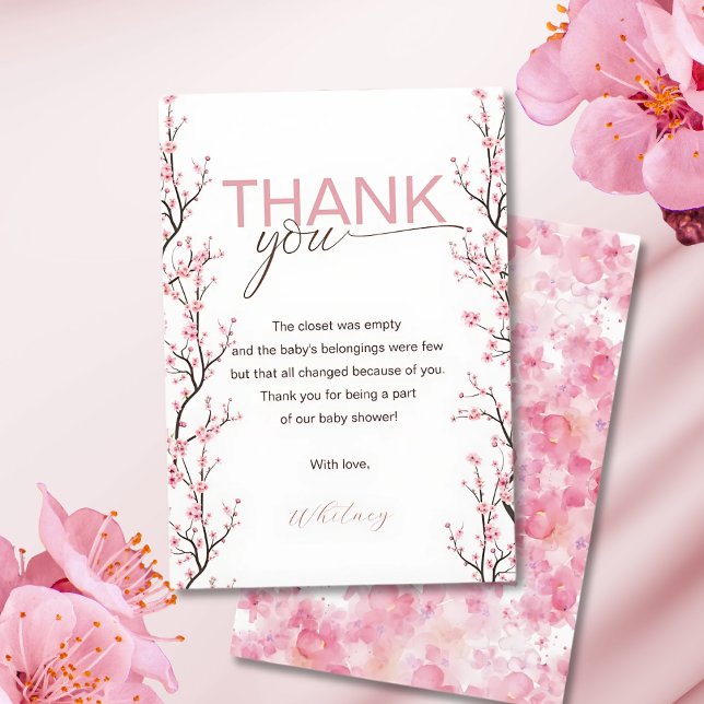 Baby in Bloom Floral Cherry Blossom Thank You Card (Creator Uploaded)