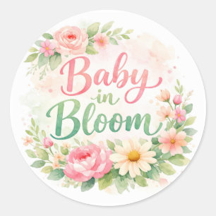 Baby in Bloom Floral Girl Baby Shower  Classic Round Sticker