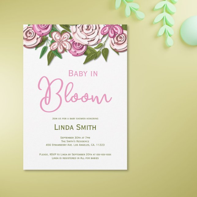 Baby in Bloom Floral Girl Baby Shower Invitation (Creator Uploaded)