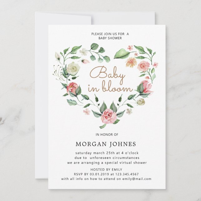 baby in bloom floral heart Baby Shower Invitation (Front)