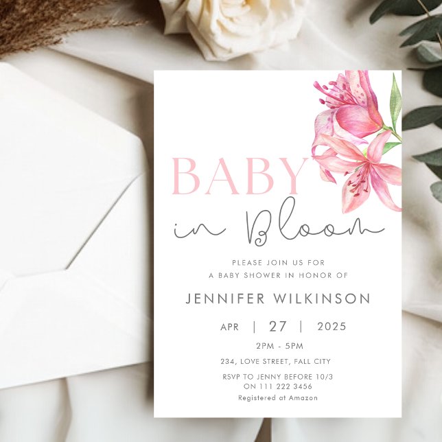 Baby in Bloom Floral Lily Baby Shower  Invitation (Baby in Bloom Floral Lily Baby Shower Invitation)