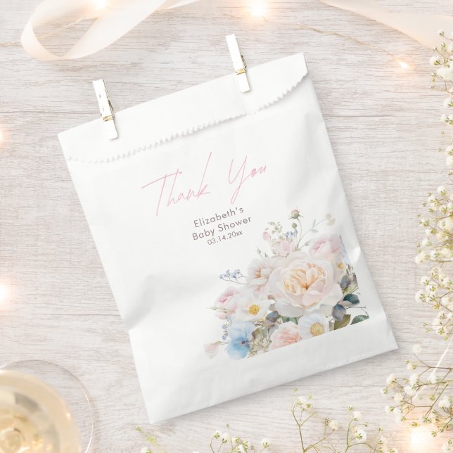 Baby In Bloom Floral Pink Baby Shower Favour Bags (Clipped)